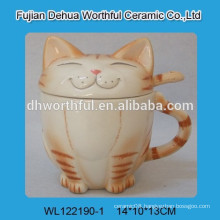 Cat design ceramic cup with lid & spoon